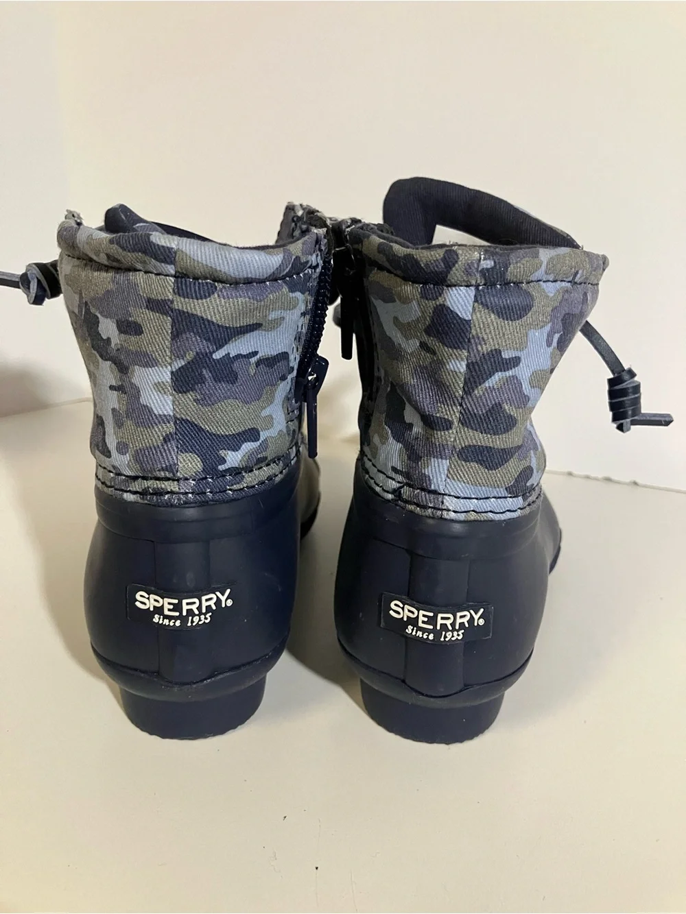 Sperry Navy Duck Boots with Blue Camo Collar